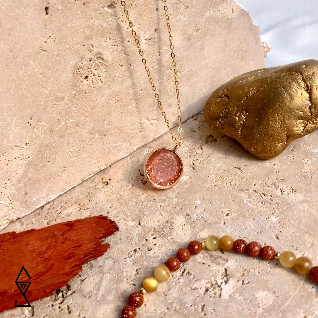 Faceted sunstone gemstone necklace 14K gold crystal necklace for sale australia