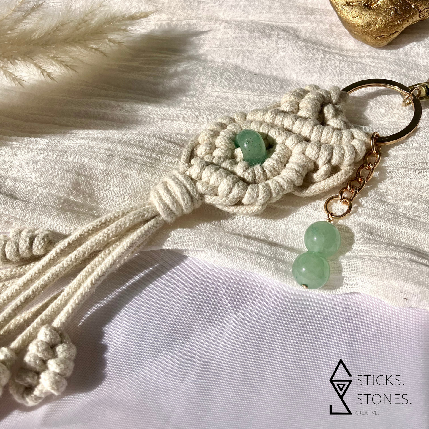 handmade green aventurine macrame keychain boho accessories australia