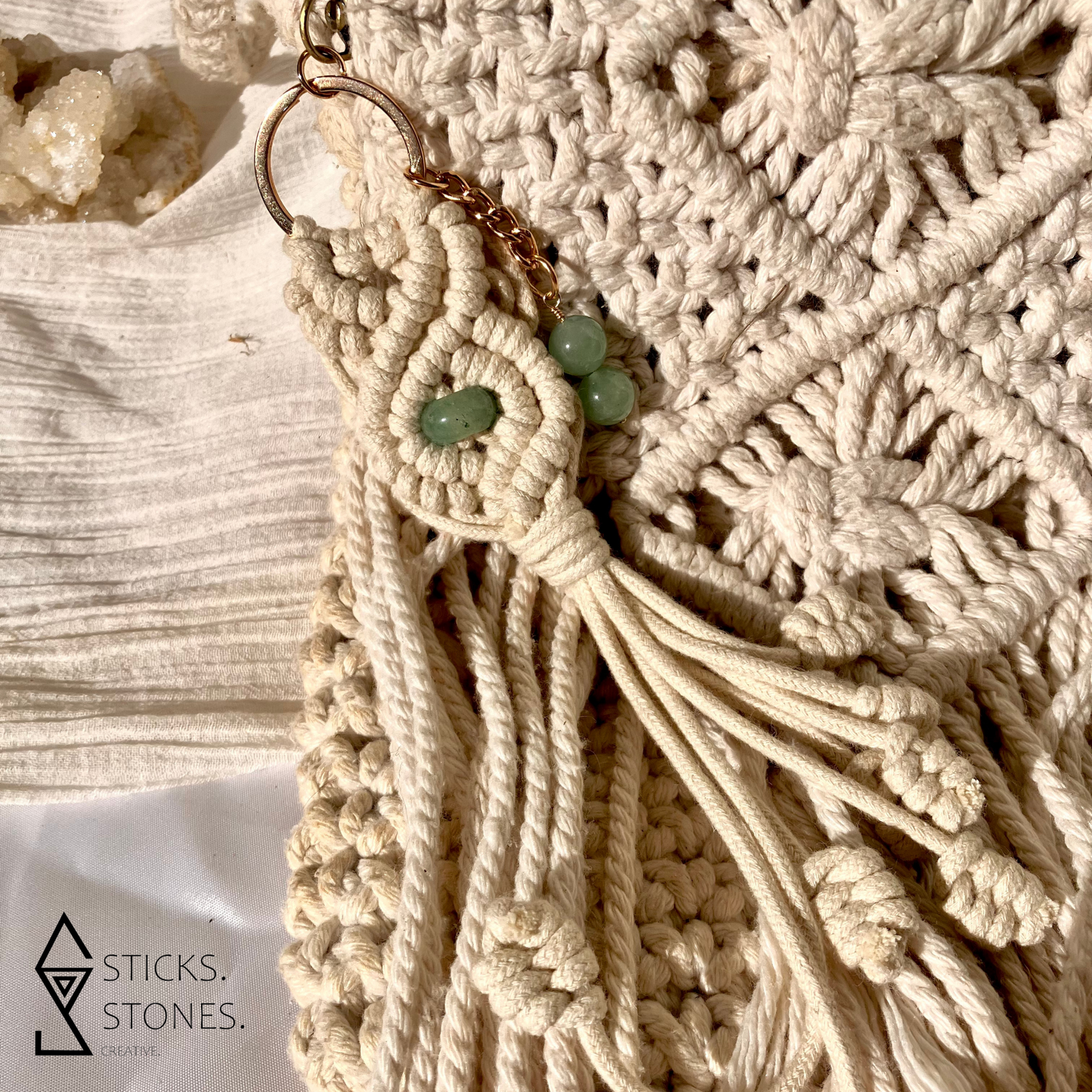 unique handmade crystal keychain with green aventurine crystal