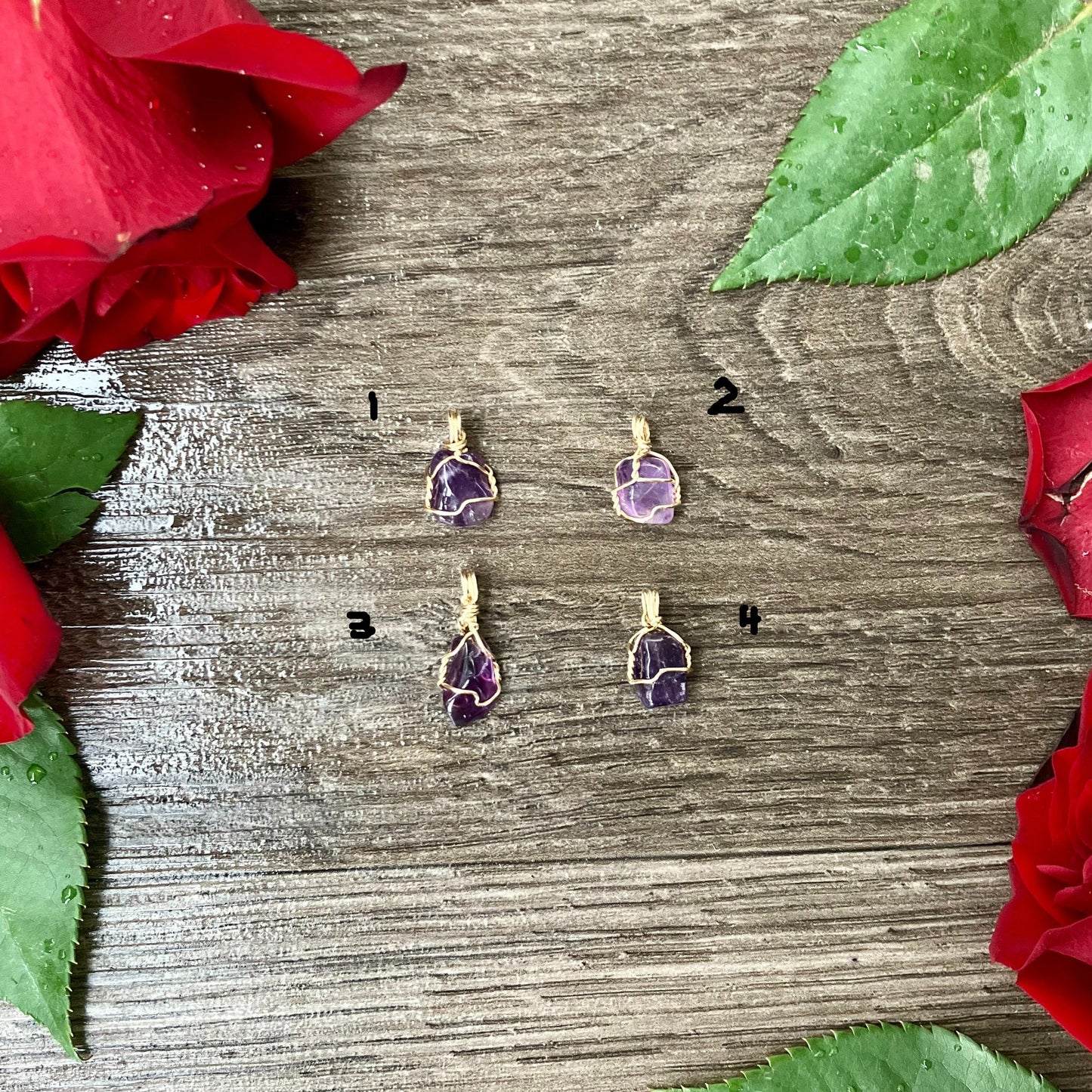 amethyst crystal pendant, natural polished amethyst charms in 14k gold