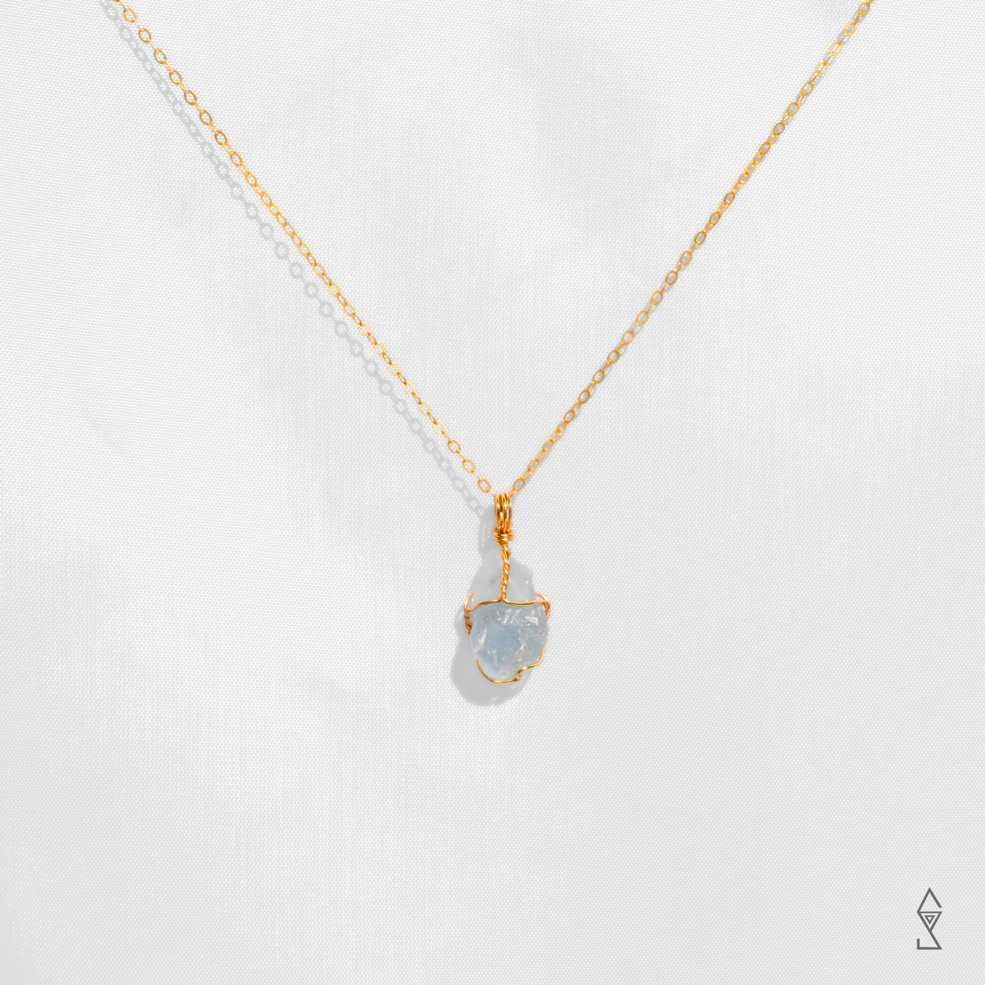 Blue Calcite crystal necklace in 14K gold from Australian Crystal Store Sticks and Stones