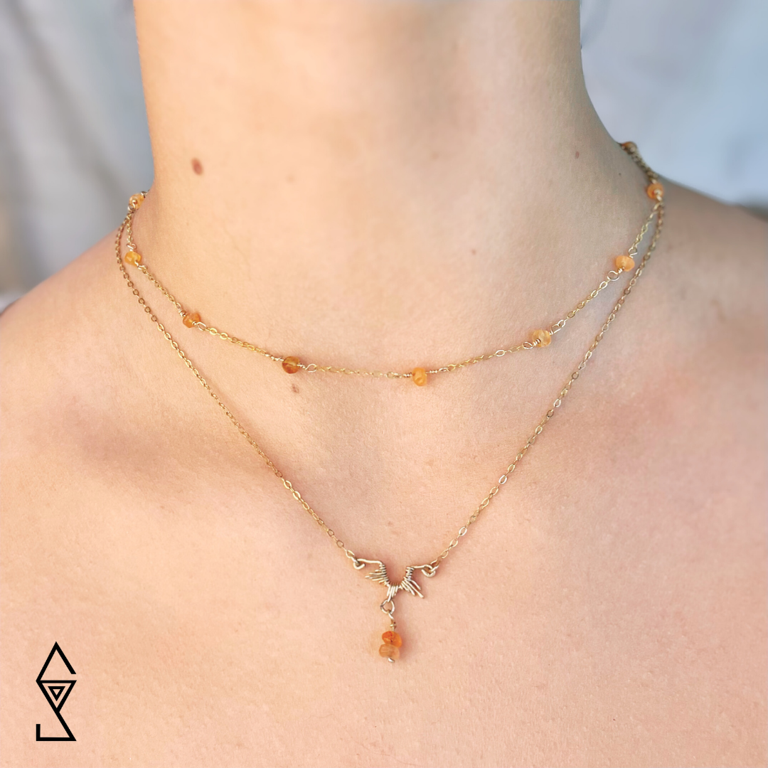 Carnelian gemstone necklaces handmade in australia using 14K gold crystal jewelry