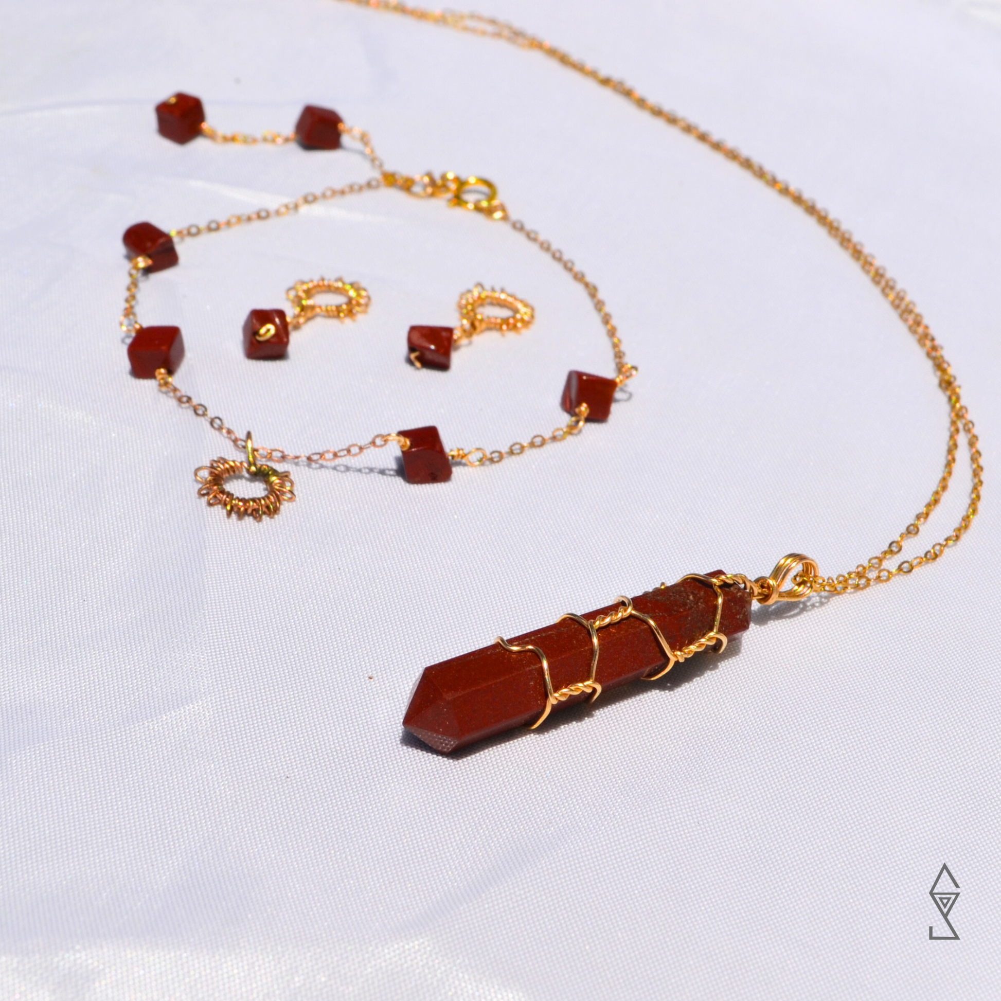 Jed Jasper Pendulum necklace from red jasper crystal jewellry collection. handmade base chakra jewelry Australia 