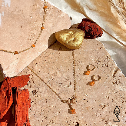 carnelian crystal jewelry necklace and earring set handmade in Australian buy carnelian jewelry