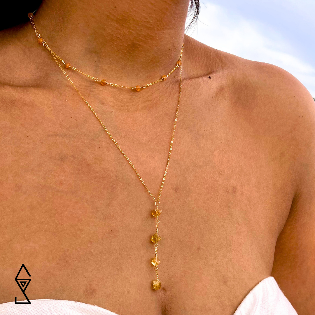 Citrine necklace and carnelian choker necklace duo using 14K gold. Shop gold crystal jewelry Australia