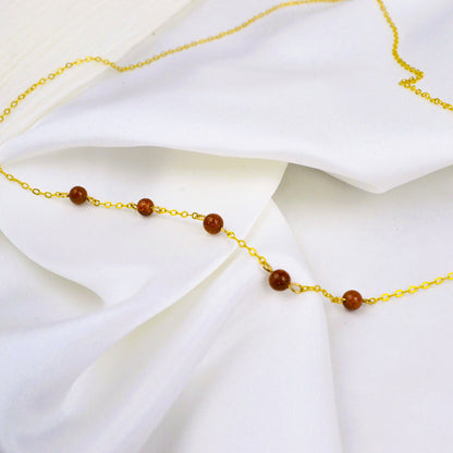 dainty crystal jewelry goldstone necklace with goldstone beads and gold chain for sale