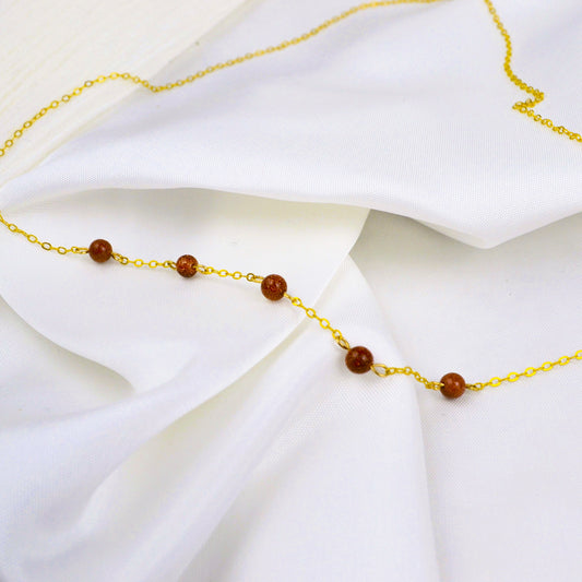 dainty crystal jewelry goldstone necklace with goldstone beads and gold chain for sale