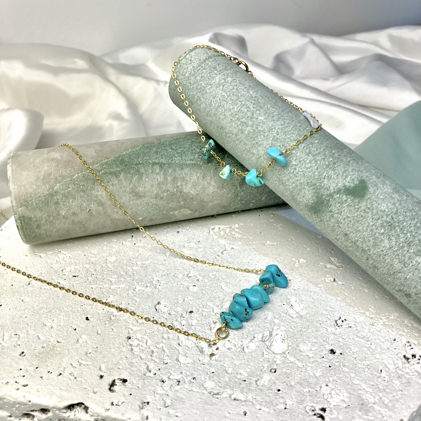 blue crystal  necklace gift blue Howlite 14K gold necklace