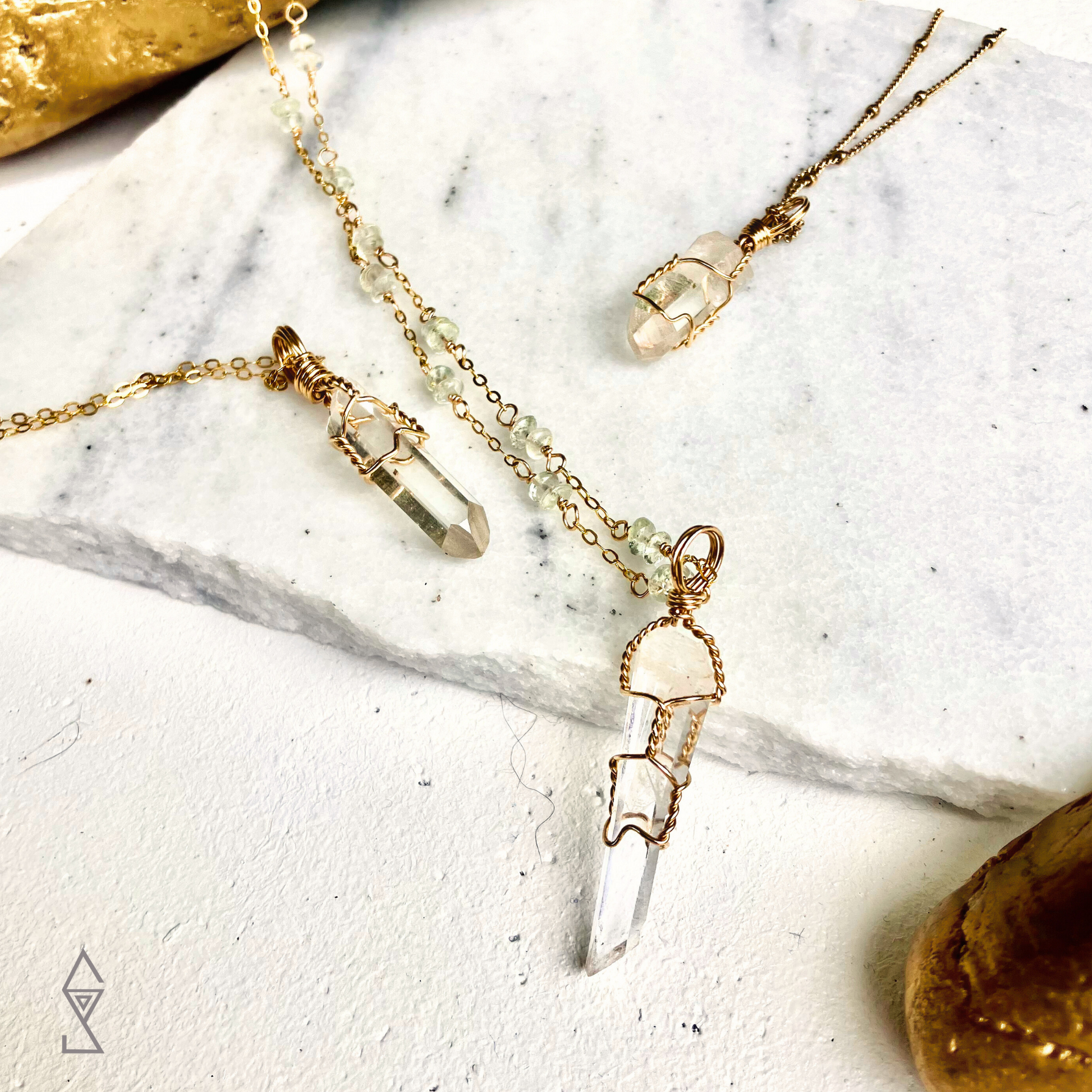 clear quartz crystal necklace in 14 k gold wire wrapped crystal jewelry australia