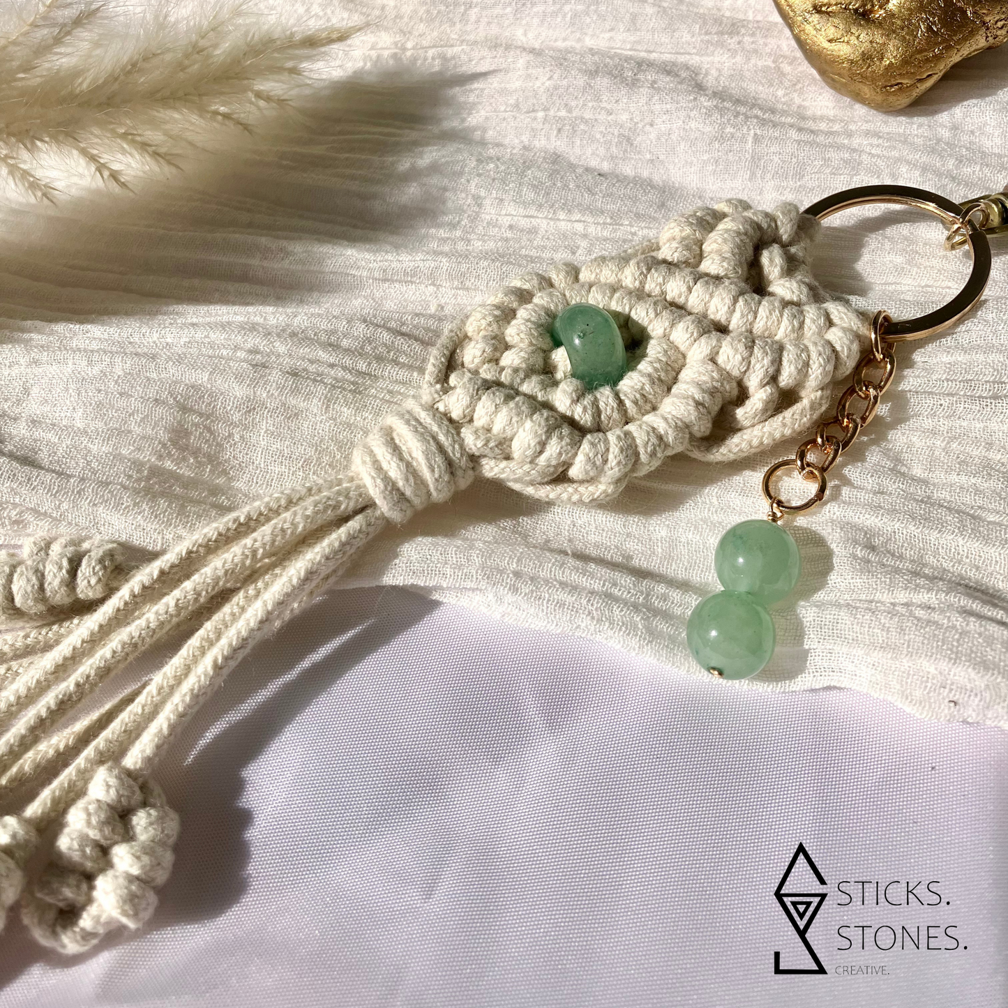 handmade green aventurine macrame keychain boho accessories australia 