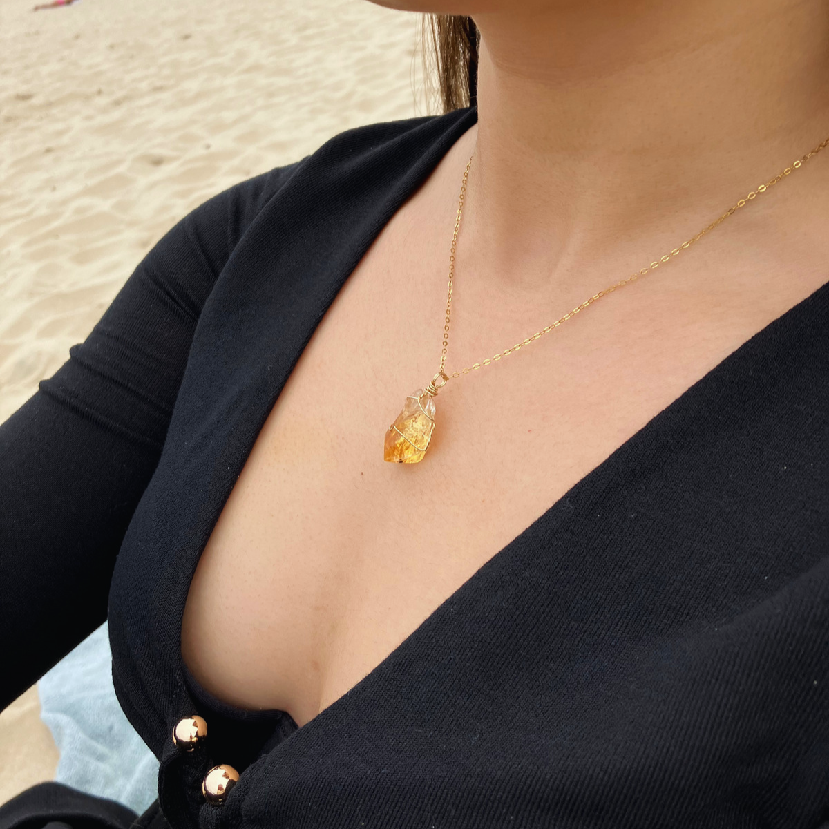 ocean vibe boho crystal jewelry 14K gold citrine necklace for sale Melbourne