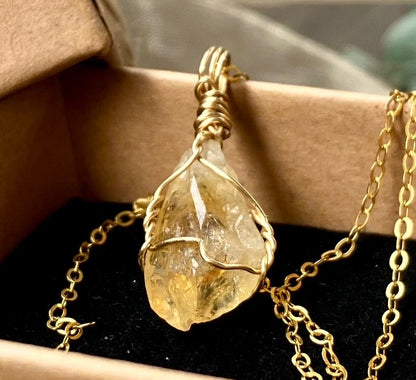 closeup natural citrine point handmade natural crystal jewelry by Australian wellness brand Sticks and Stones