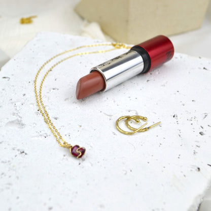 red garnet gemstone dainty necklace