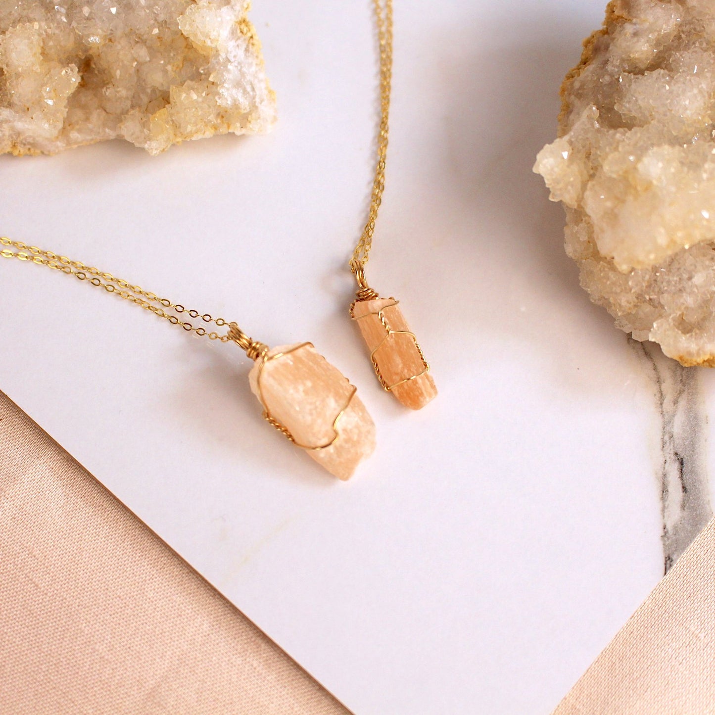 peach gypsum necklace